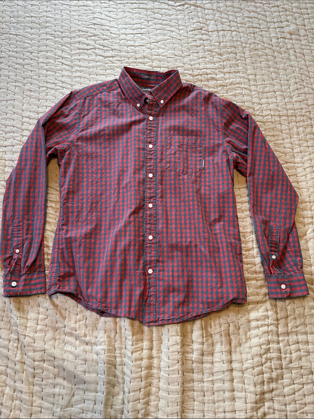 Eddie Bauer Red and Blue Gingham Button-Down Shirt